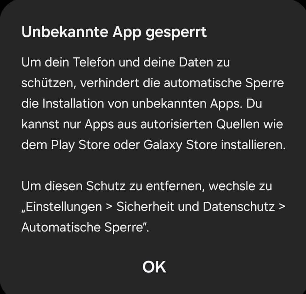 APP Installation gesperrt